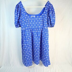 Rhode Target Blue Floral Eyelet Embroidered Puff Sleeve Mini Dress  Women M